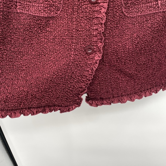 Toffee Apple Button Front Jacket Womens Sz XL Burgundy‎ Crinckle Ruffle Stretch - Picture 7 of 14